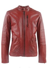 Herren Lederjacke Bikerjacke Blouson Echtleder Schafsleder rot -ZweitGlück