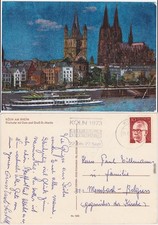 Köln Coellen | Cöln Rheinufer mit Dom und Groß-St.-Martin (Aquarell) 1973