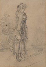 Frau mit Hut skizziert, Bleistift Romantik Figürlich Unbekannt (19.Jhd)