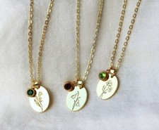 Kette Geburtsblume Geburtsstein Persönliches Geschenk Frau Geburtstag Muttertag