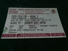 Ticket Stub Match Ticket Boro Middlesbrough v Huddersfield 23.10.96 Coca Cola