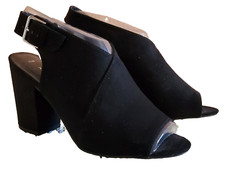 Hochfront-Sandalette Pumps Peeptoes EU 40 Schwarz Velourslederoptik Blockabsatz