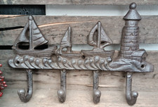 ⚓4 er Hakenleiste Maritim  Leuchtturm Boot  Garderobe Gusseisen Antiklook ⚓