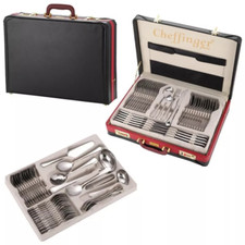 Besteckset 12 Personen Essbesteck Set im Koffer Besteckgarnitur Silber 72 teilig