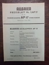 Original Preisblatt / Preisliste Allgaier System Porsche AP17 Dieselschlepper