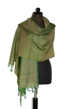 Schal Seidentuch Silk Grün Camouflage  changierend Handarbeit-Indien