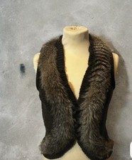 EDC by Esprit Damen Weste Schwarz Braun mit Kunstfell Kragen Vintage Boho