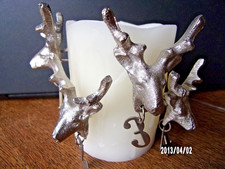 4x Adventskerzendeko  4 Elchköpfe  Metall   silber  an Wachs ansteckbar 7,5cm