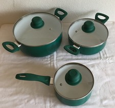 Topfset 6 tlg., Bratentopf, Kochtopf, Stielkasserolle, Deckel dunkelgrün