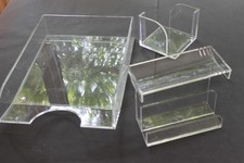 SET/4tlg. Ablage Stiftablage Plexiglas Schreibtisch exclusiv DIN A4 transparent