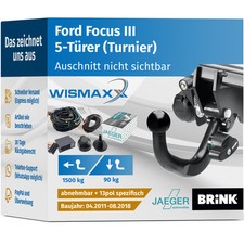 AHK für Ford Focus III Turnier 11-18 abnehmbar BRINK +13pol E-Satz JAEGER