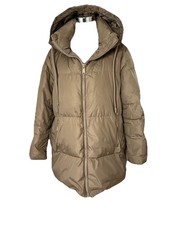 Daunen Steppjacke Anorak M Kapuze Halblang Beige Oversize Zara