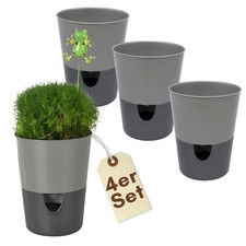 4er Set Kräutertopf Selbstbewässernd Topf Küche Basilikum Blumen Anthrazit 11 cm