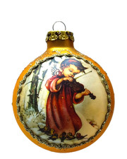 EGGL" Edle  SEIDENBILD Weihnachtskugel aus Glas - " Engel mit Geige" gold Ø 8 cm