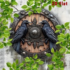 Wikinger Rabe Hugin Munin Metall Schild Wand-Deko Germanen Thor Wandbild Tür