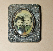 Bilderrahmen Jugendstil um 1920, Silber, 4x3,2 cm, ovales Fenster 3x2,5 cm Antik