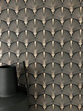 Tapete Vliestapete Schwarz Fächer Ornamente  Mustertapete Retro