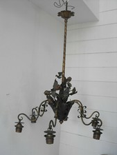 alte Hängelampe Leuchter 6-fl. Florentiner Blumen/Rosen aus Metall