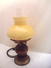 Tischlampe Vintage Tischleuchte Holz Messing Glasschirm & Zylinder Antik Stil