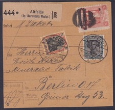 75773) Marienwerder ALTFELDE 1920 MISCHFRANKTUR mit Reich-Marken auf Paketkarte