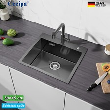 Einbauspüle Küchenspüle Spülbecken Edelstahlspüle Ablaufgarnitur 50X45cm schwarz