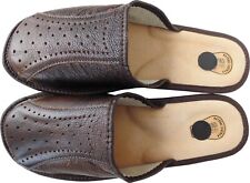 Hausschuhe Latschen Schlappen Bequeme G.45, Echt Glattlerder BRAUN *2-te Wahl*