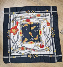 Seidentuch Vintage Tuch Muster Schwarz Creme 88cm Sommertuch Polyester Schal