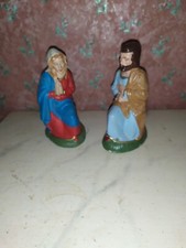 Alte Pappmache-Figuren-Maria+Josef-Stall-Krippe-Weihnachten