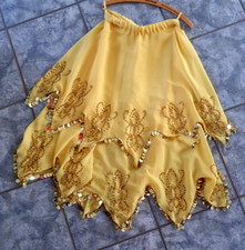 Bauchtanzrock doppellagig Chiffon sonnengelb Perlen Pailletten gold Gr. 38/40