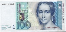 100 Deutsche Mark Schein 2. Januar 1996 - gute Erhaltung