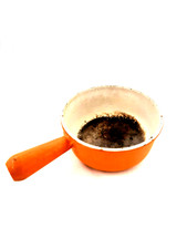 Le Creuset Nr. 16 Gusseisen Kasserolle orange mit Stielgriff Vintage Kochtopf 