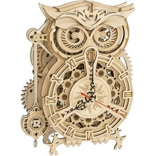 3D Holzpuzzle Eule Uhr mechanischer Modellbausatz für Erwachsene Holzbau Gesc...