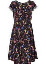 Neu Kleid mit Flügelärmel Gr. 38 Schwarz Geblümt Damen Casualkleid