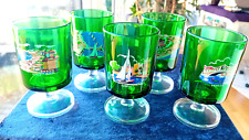 Fünf schwere Wein Gläser  - MURANO - fünf mal Städte Motiv - grünes Glas
