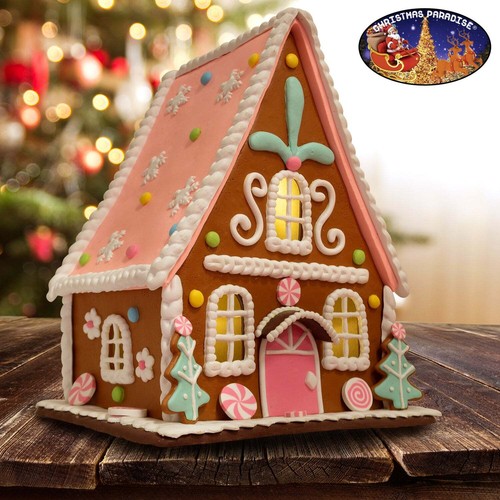 Led lebkuchenhaus 23cm rosa - lebkuchenhaus,