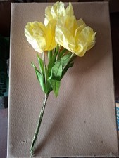 1 STK Sebnitzer Kunstblume Tulpenstrauß 9 Blumen Gelbe Blüte Stoff Draht K53