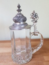 Glaskrug Bierkrug mit Zinndeckel Löwe BMF