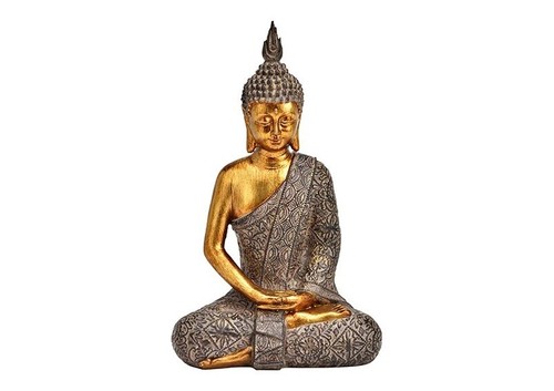 Buddha aus poly braun gold - poly, braun,
