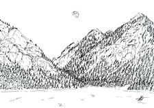 Zeichnung Alpen im Original A5