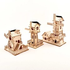 Holzpuzzle 3D Solar Windmühle DIY Modell Pädagogisches Spielzeug aus Holz