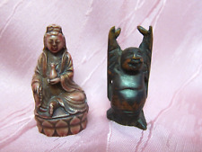 2 kleine asiatische Figuren Buddha Holz Horn 5,5 cm Mönch Asien figurine  30496