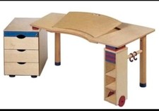 Schreibtisch Kinder HABA Kontiki Holz+Stuhl Skribbel+Lampe Schlaukopf+Rollcont.