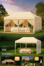 Faltpavillon 6x3 m Beige – Wasserdicht, mit SeitenteilenFenstern Gartenpavillon