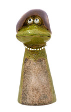 Gartenstecker Zaunhocker Frosch Keramik Frau Deko Teich Skulptur Figur