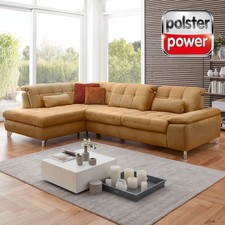 Ecksofa - Echtleder - curry -