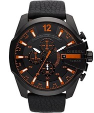Diesel Dz4291 Mega Chief Schwarz Orange Leder Chronograph Herren Armbanduhr 51Mm
