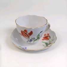 Meissen Mokkatasse Untertasse florales Dekor Goldrand