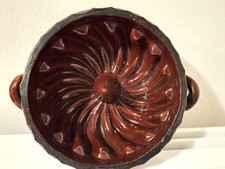 Antike alte Keramik Gugelhopf Backform mit Griffen  von 1916 ca.  34 cm Drm.