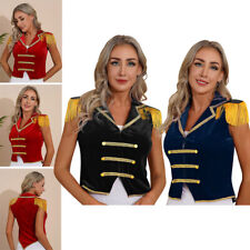 DE Frauen Weste Cosplay Kostüm Quasten Tops Jacke Steampunk Ärmellos Mantel Samt