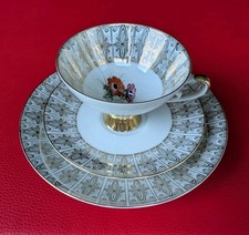 Tirschenreuth Bavaria Sammeltasse Sammelgedeck Gold Rosa Lila Orange Blumen Set